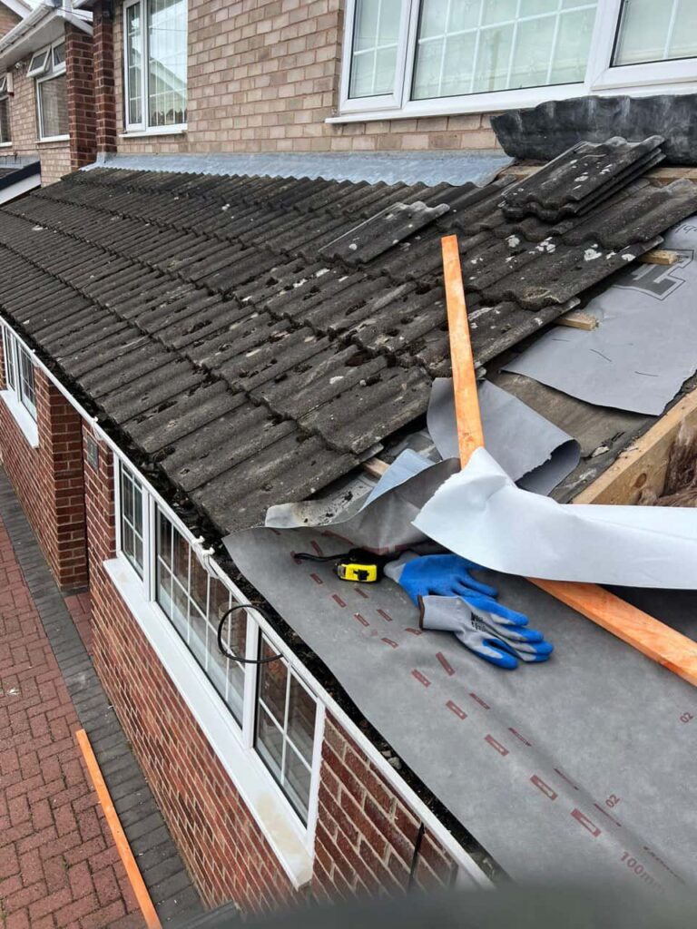 This is a photo of a pitched roof which is being repaired. The existing roof was leaking badly. Works carried out by MCM Roofing Repairs Andover